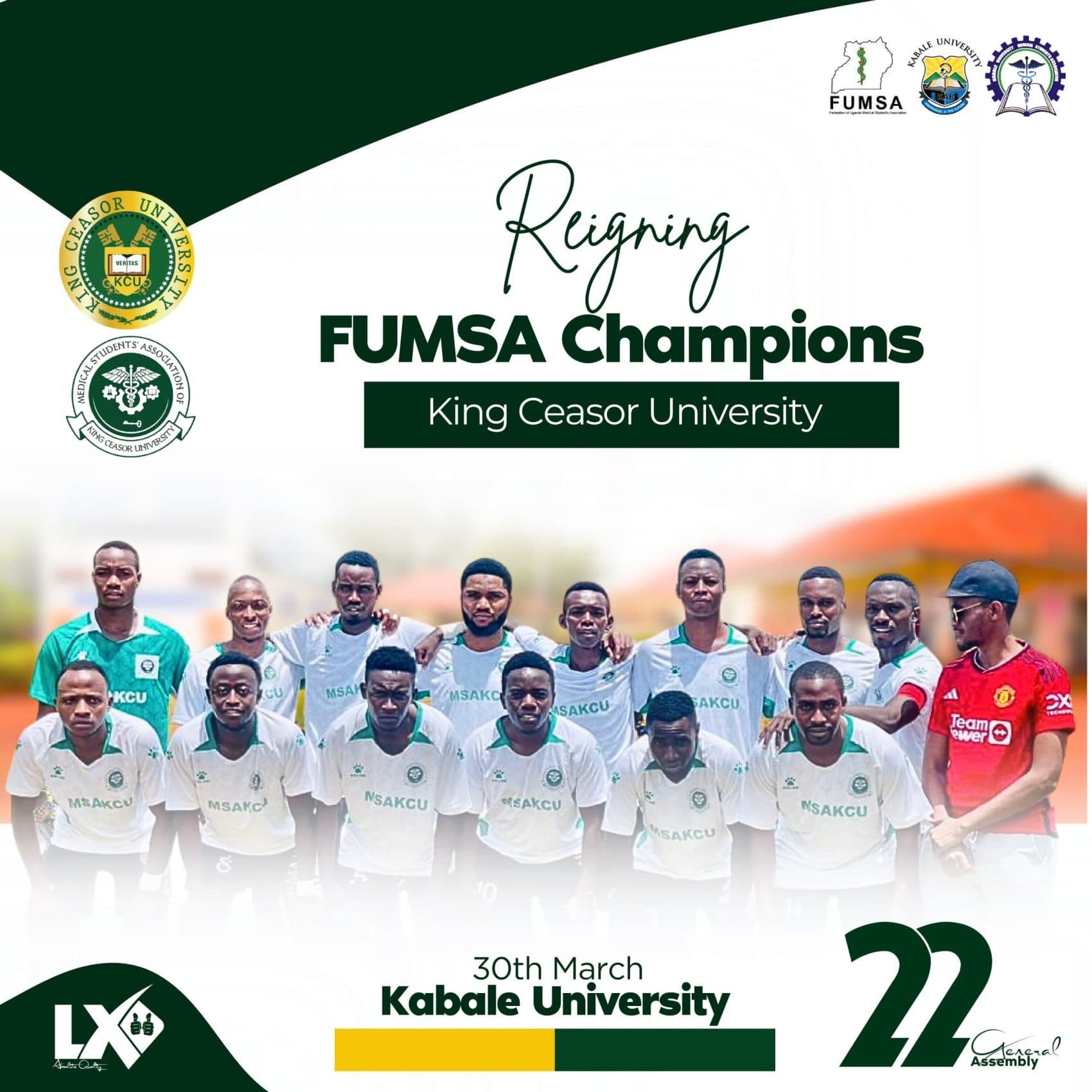 King Ceasor University sports team celebrating together