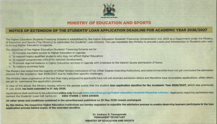 Notice of extension of the student loan application deadline for Academic Year 2026/2027